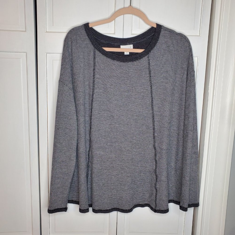 JJill Women's Plus Size 2X Sweatshirt Top Crew Neck Black White